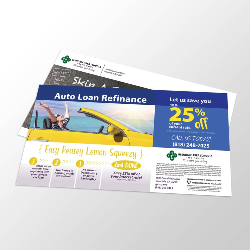 Auto Loan Refinance Marketing Postcard
